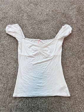 Women's White Puff Sleeve Square Neck Top